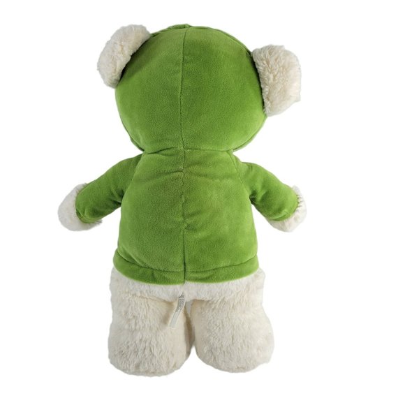 KellyToy 16" White Teddy Bear Plush w Candy Corn Green Velour Hoodie October Fal - Picture 2 of 4